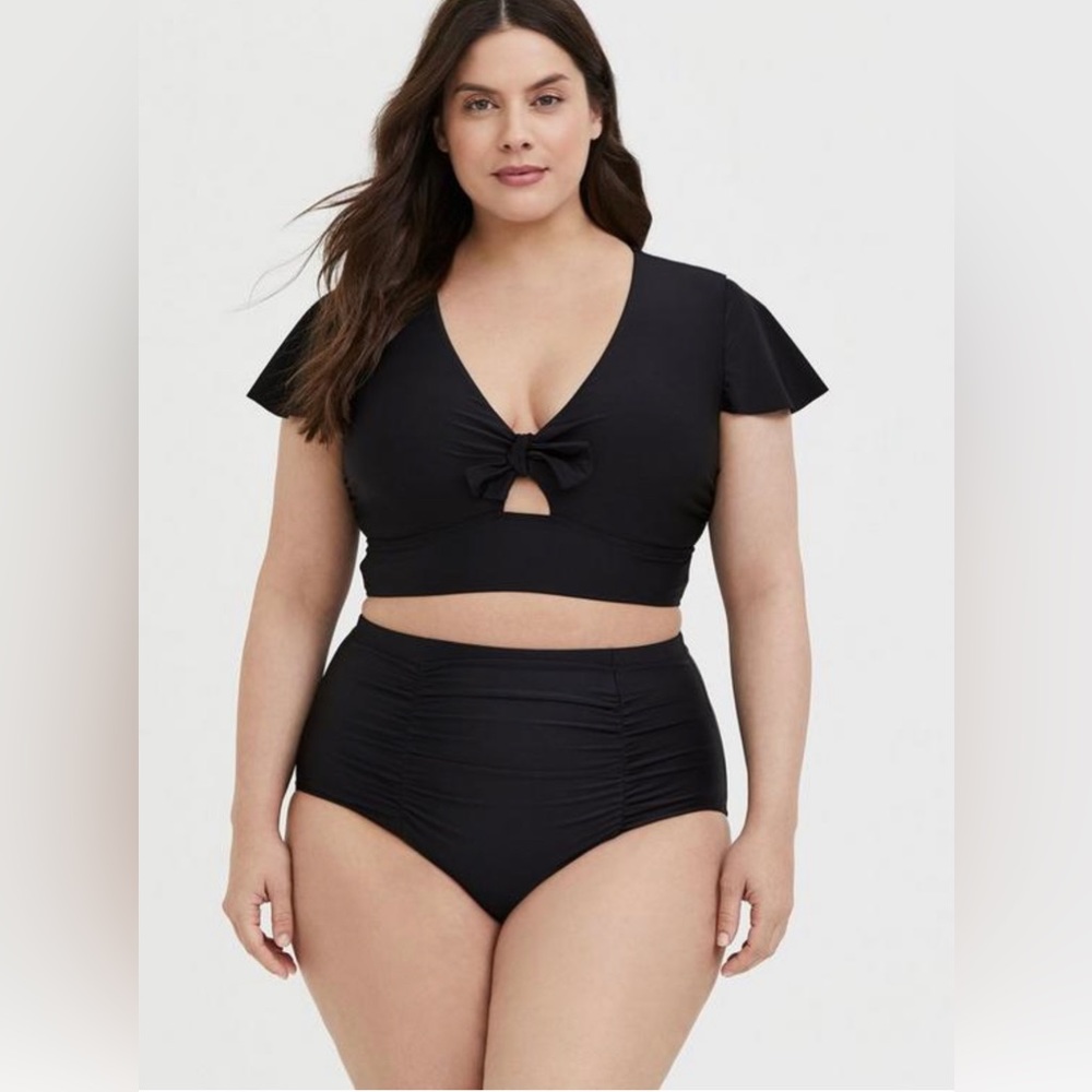 Torrid Black Wireless Flutter Sleeve Bikini Top